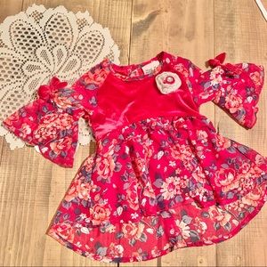 Little Lass Floral and Velvet Blouse, Bell Sleeves